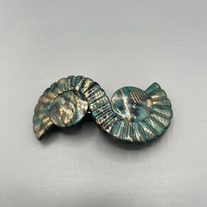 Vintage 80s Fossil-Inspired Ammonite Hair Clip Barrette Patina Finish Rare